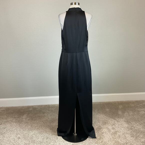 Ralph Lauren Black Satin Evening Gown Size 4 Pleated Long Column Formal Dress - Picture 6 of 12